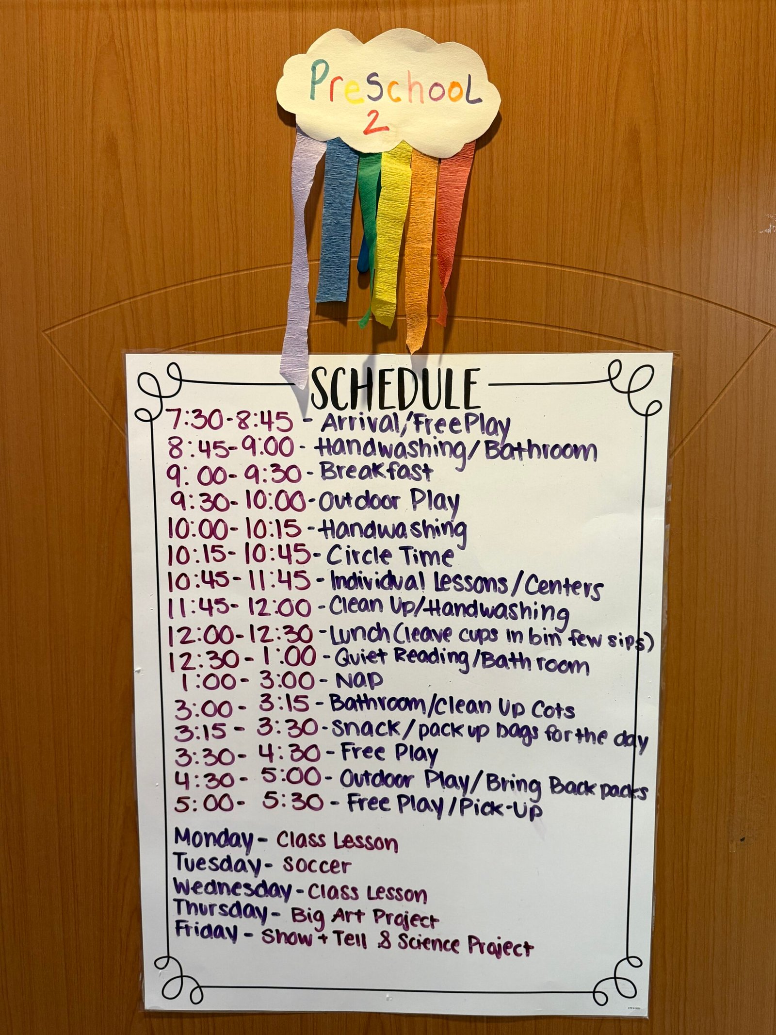Daily Schedule for pre-school kids activities